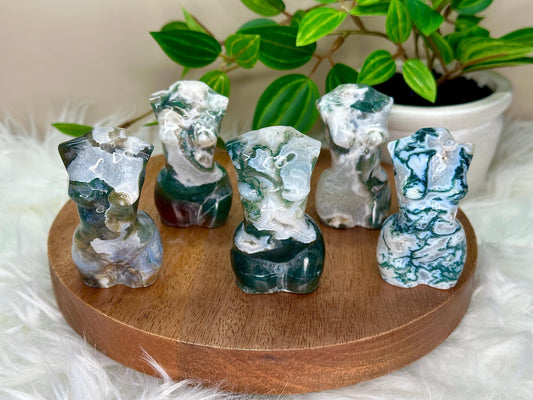 Beautiful Moss Agate Goddess Bodies | Carved Crystal Figurine | Natural Moss Agate Gemstone | Grounding Stone for Healing & Growth-You Pick!