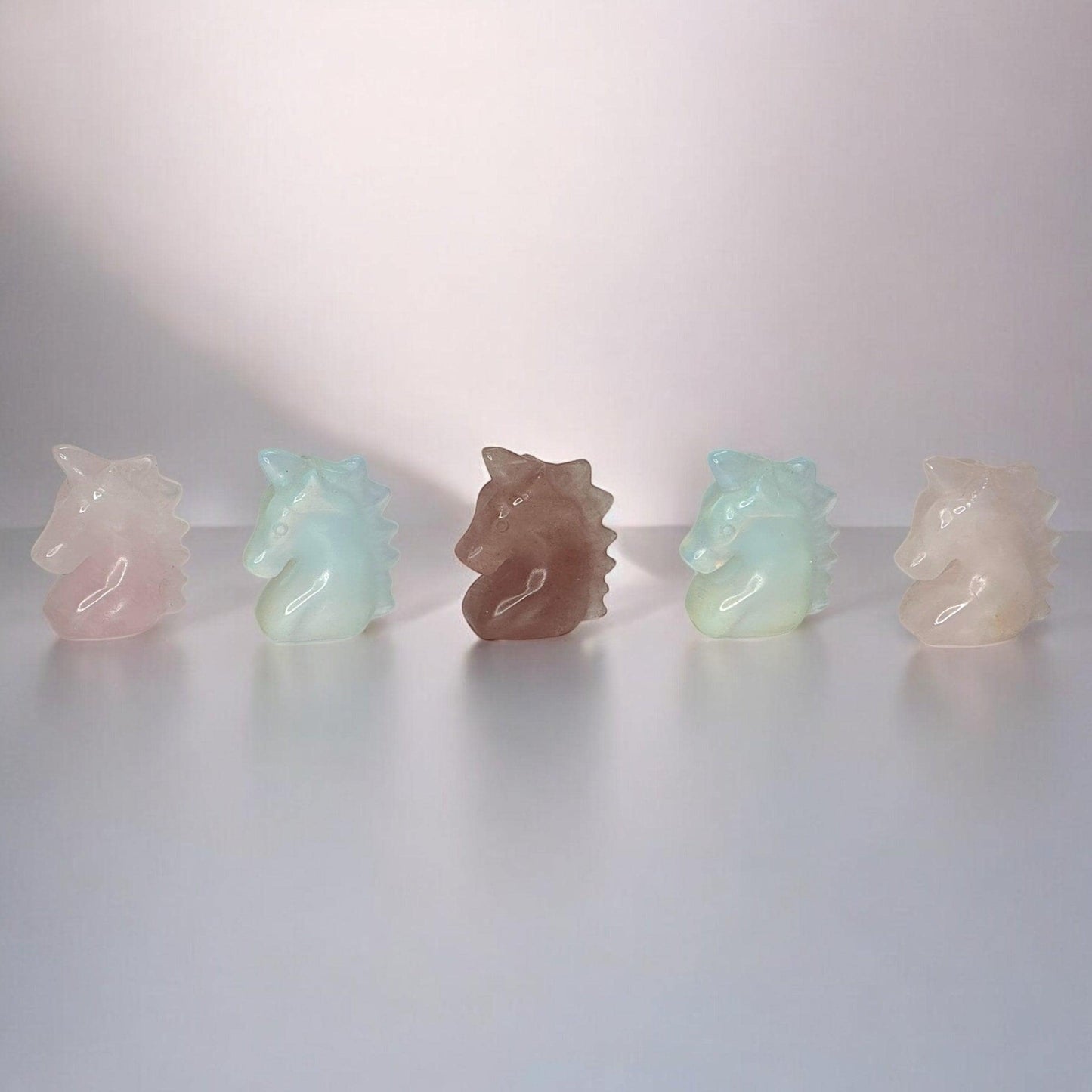 Mini Unicorn Carving | Tanzberry Quartz, Rose Quartz & Opalite | Mystical Crystal Figurine | Cute Gemstone Decor and Gift - You Pick!