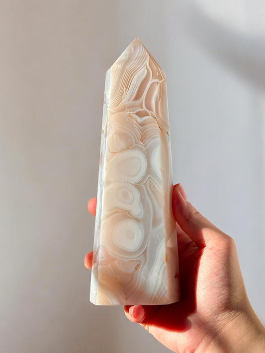 Amazing Banded Jelly Agate Tower | Polished Crystal Point | Unique Banded Agate Formation | Natural Gemstone for Decor & Display