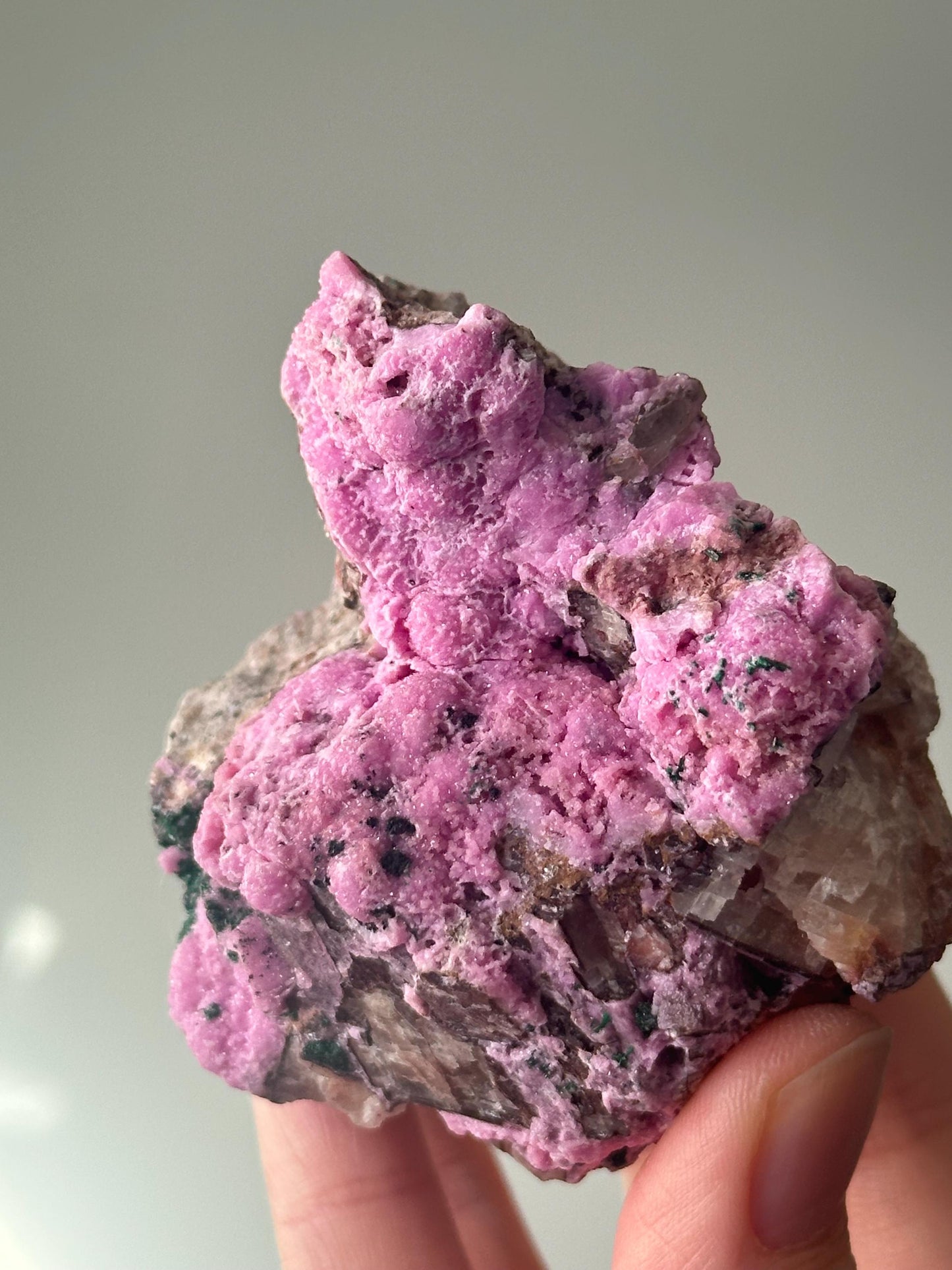 Cobaltoan Calcite with Malachite | Pink and Green Mineral Specimen | Natural Crystal Formation | Unique Raw Gemstone Display