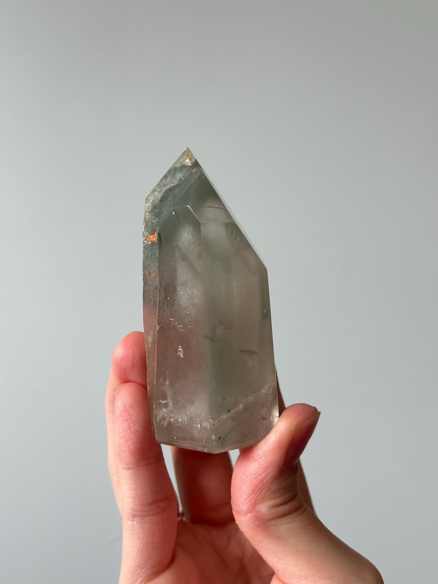 Polished Quartz with Chlorite Intergrown Double Point | Natural Crystal Formation | Unique Mineral Specimen | Quartz Display Stone