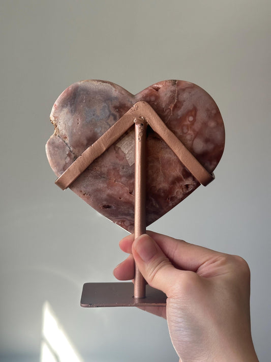 Bubbly Pink Amethyst Heart on Stand | Botryoidal Crystal Display | Calming Energy Stone for Love | Home or Office Decor