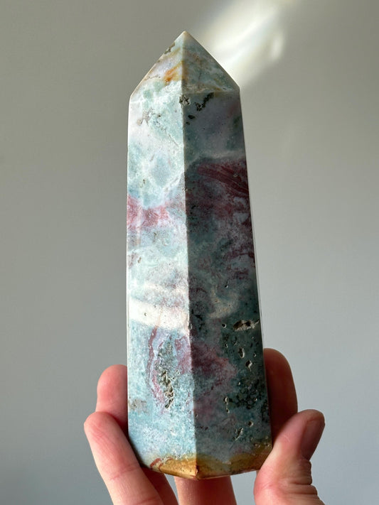 Sea Jasper Tower | Ocean Jasper Crystal Point | Soothing Energy Stone for Calm and Balance | Decor for Meditation and Home