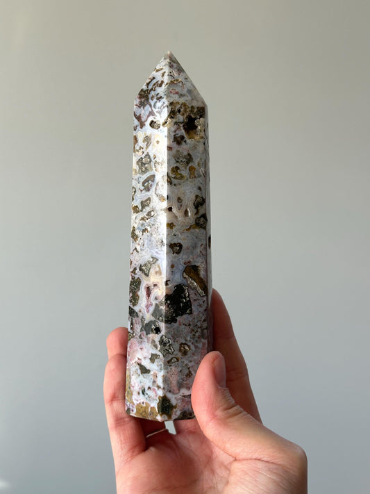 Sea Jasper Tower | Ocean Jasper Crystal Point | Soothing Energy Stone for Calm and Balance | Decor for Meditation and Home