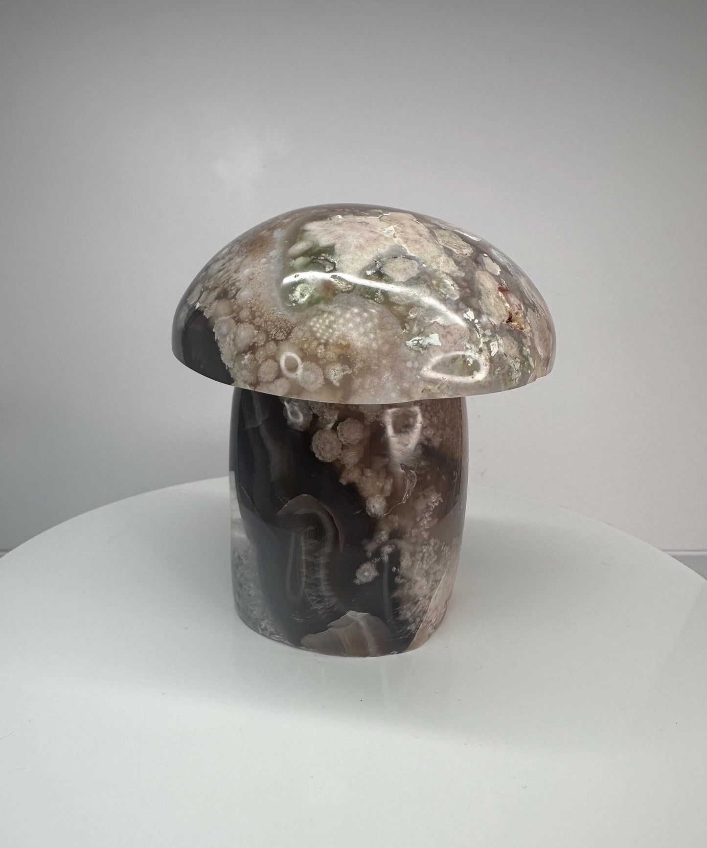 Large Flower Agate Mushroom | Carved Crystal Toadstool | Natural Gemstone Decor | Unique Crystal Sculpture for Display and Collection