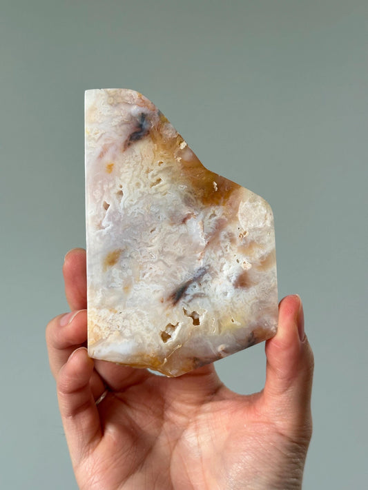 Pink Plume Agate Slab from Indonesia | Delicate Feathery Patterns for Calm | Polished Display Stone or Collector Gift
