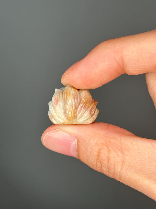 Mini Kitsune Fox Carving in Alashan Agate | Mystical Guardian Symbol in Swirled Earth Tones | Pocket Crystal for Protection & Display