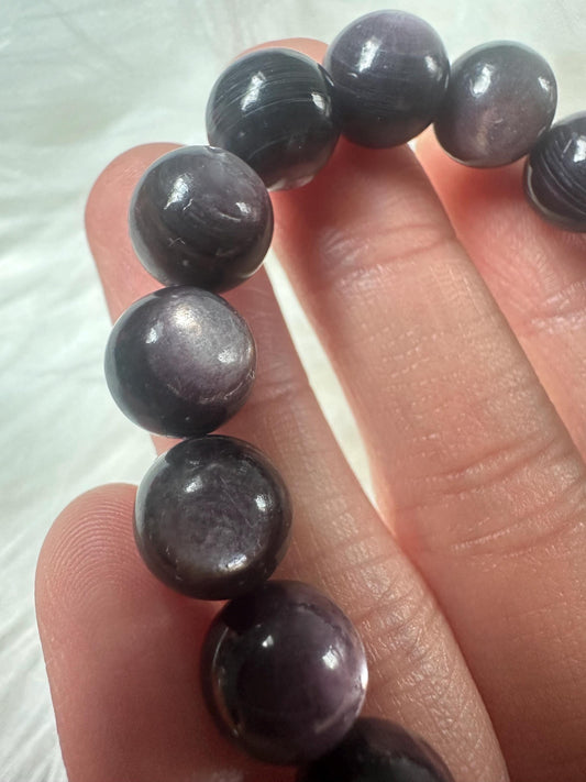 Stabilized Gem Lepidolite Bracelet –Natural Purple Gemstone Jewelry, Polished Crystal Beads, Stress Relief & Calming Stone, Gift