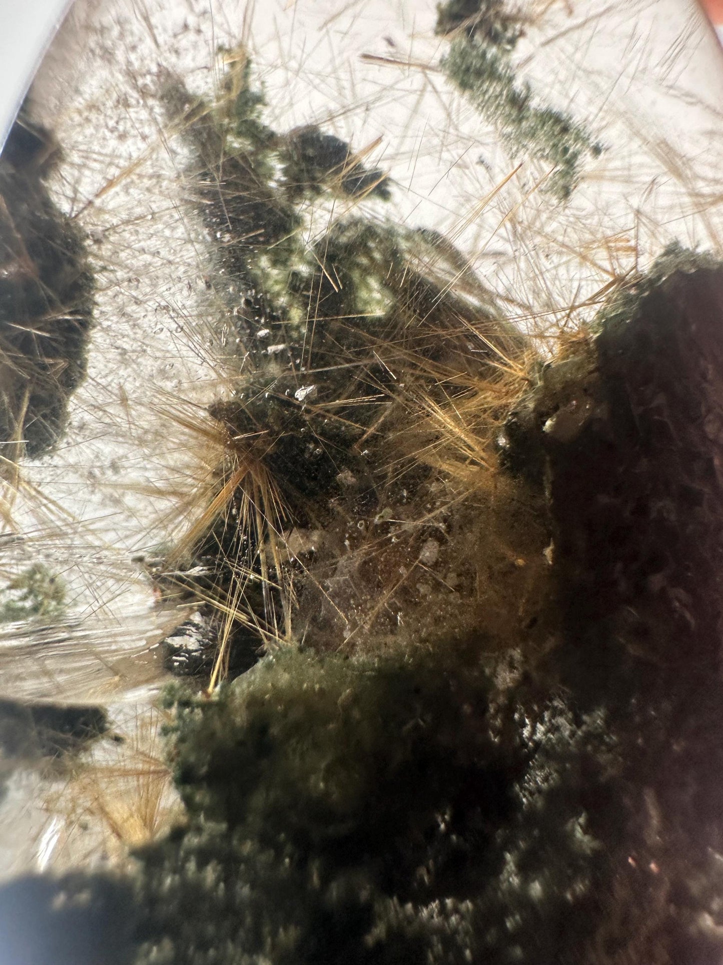 Himalayan Quartz Palmstone with Chlorite & Golden Rutile | High-Vibe Crystal for Clarity, Growth and Energy | Polished Stone