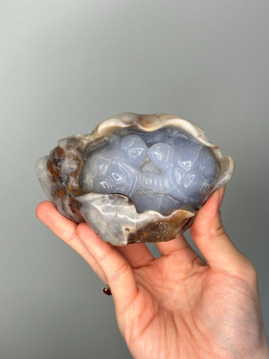 Blue Chalcedony Turtles w/Egg | Kissing Turtle Crystal Carving for Love, Peace & Family Energy | Hand-Carved Gemstone Figurine Decor or Gift