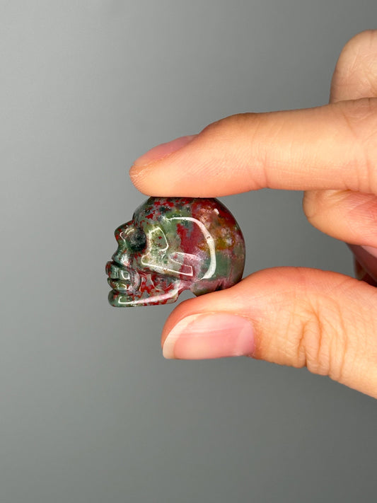 Mini Sea Jasper Skulls | Polished Crystal Carvings for Joy, Transformation & Focus | Gemstone Pocket Skulls for Gift or Display