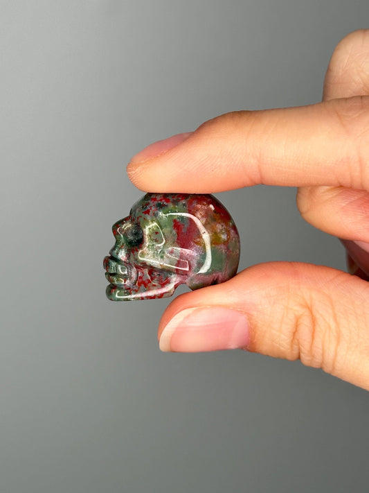 Mini Sea Jasper Skulls | Polished Crystal Carvings for Joy, Transformation & Focus | Gemstone Pocket Skulls for Gift or Display