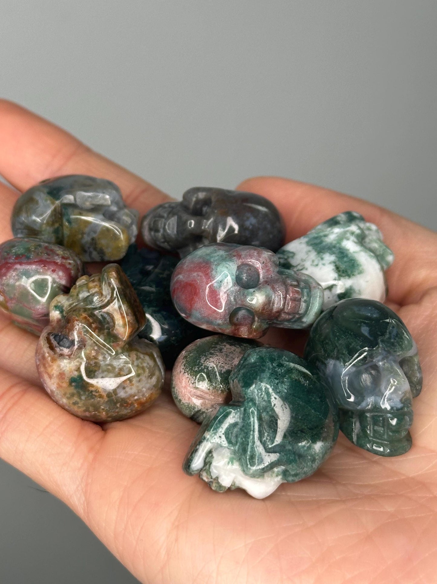 Mini Moss Agate Skull | Polished Green Crystal for Growth, Grounding & Renewal | Pocket-Sized Gemstone for Gift or Energy Work