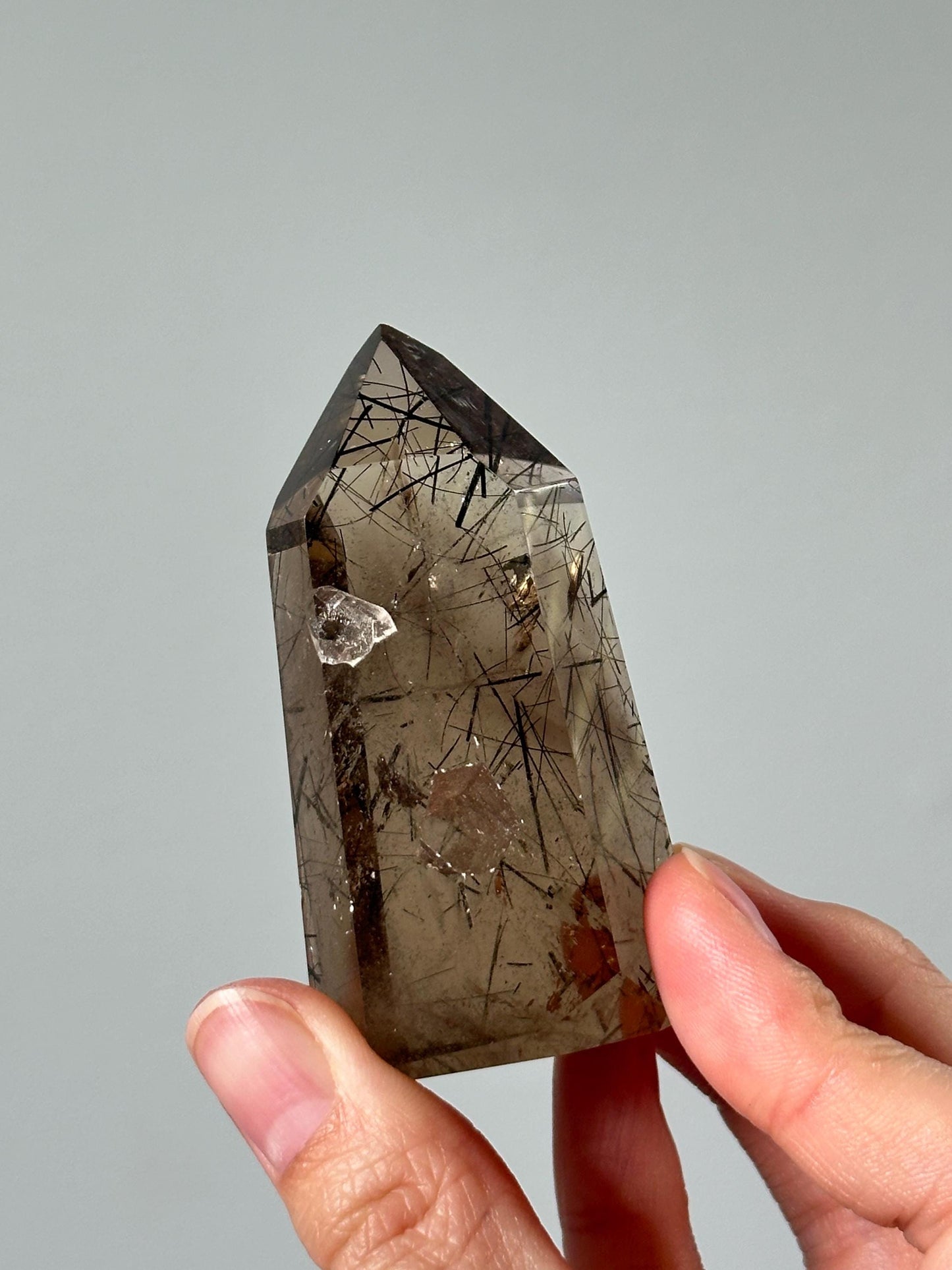 Smoky Citrine with Black Rutile Tower | Grounding & Manifestation Crystal for Protection and Abundance | Natural Polished Specimen