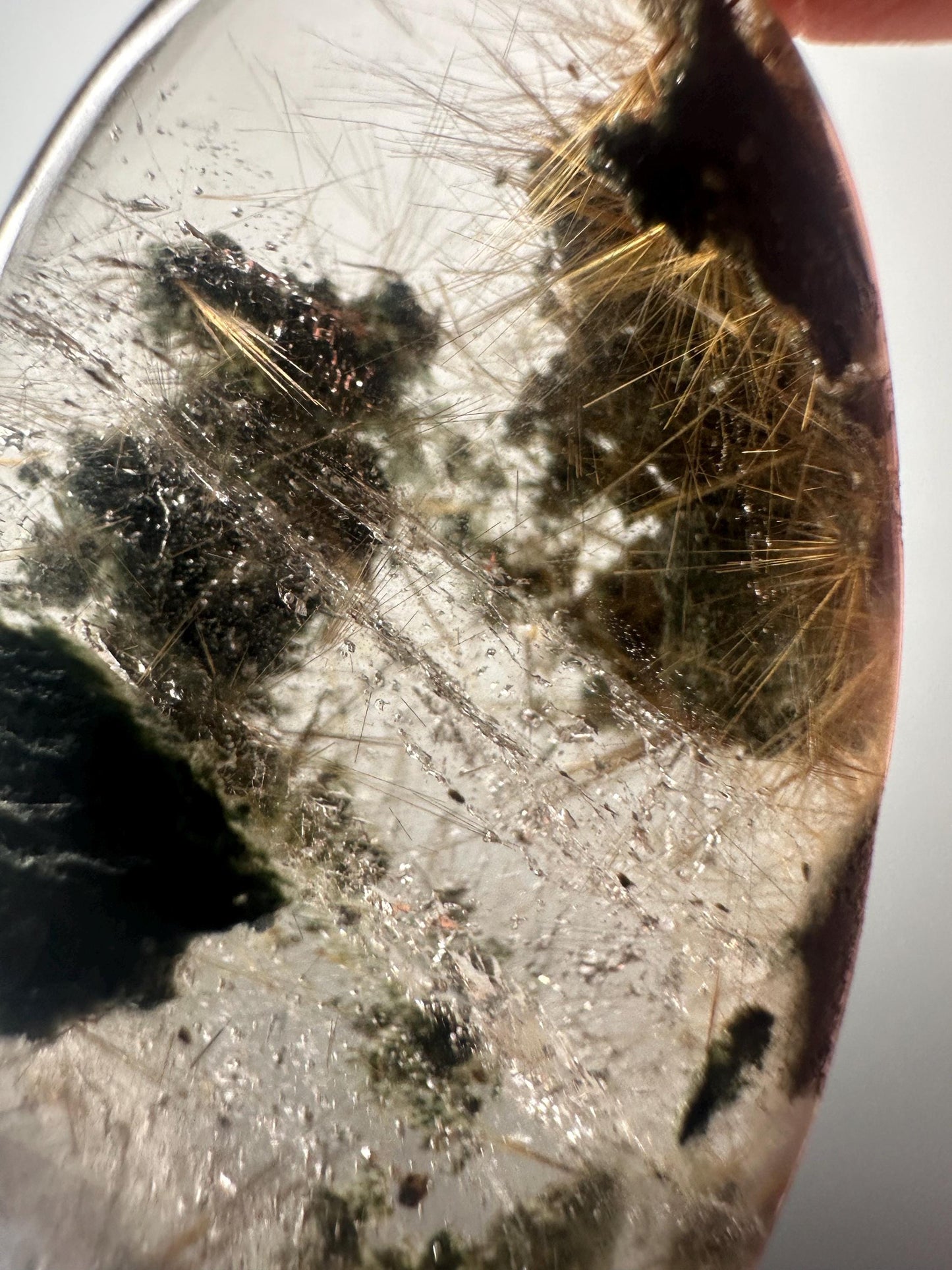 Himalayan Quartz Palmstone with Chlorite & Golden Rutile | High-Vibe Crystal for Clarity, Growth and Energy | Polished Stone