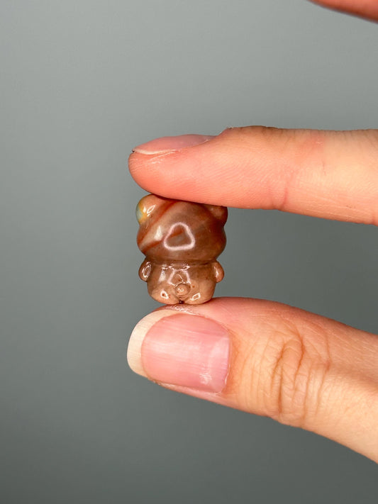 Mini Alashan Agate Teddy Bear with Bow | Cute Crystal Animal for Comfort, Love & Joy | Polished Gemstone Figurine for Gift or Decor