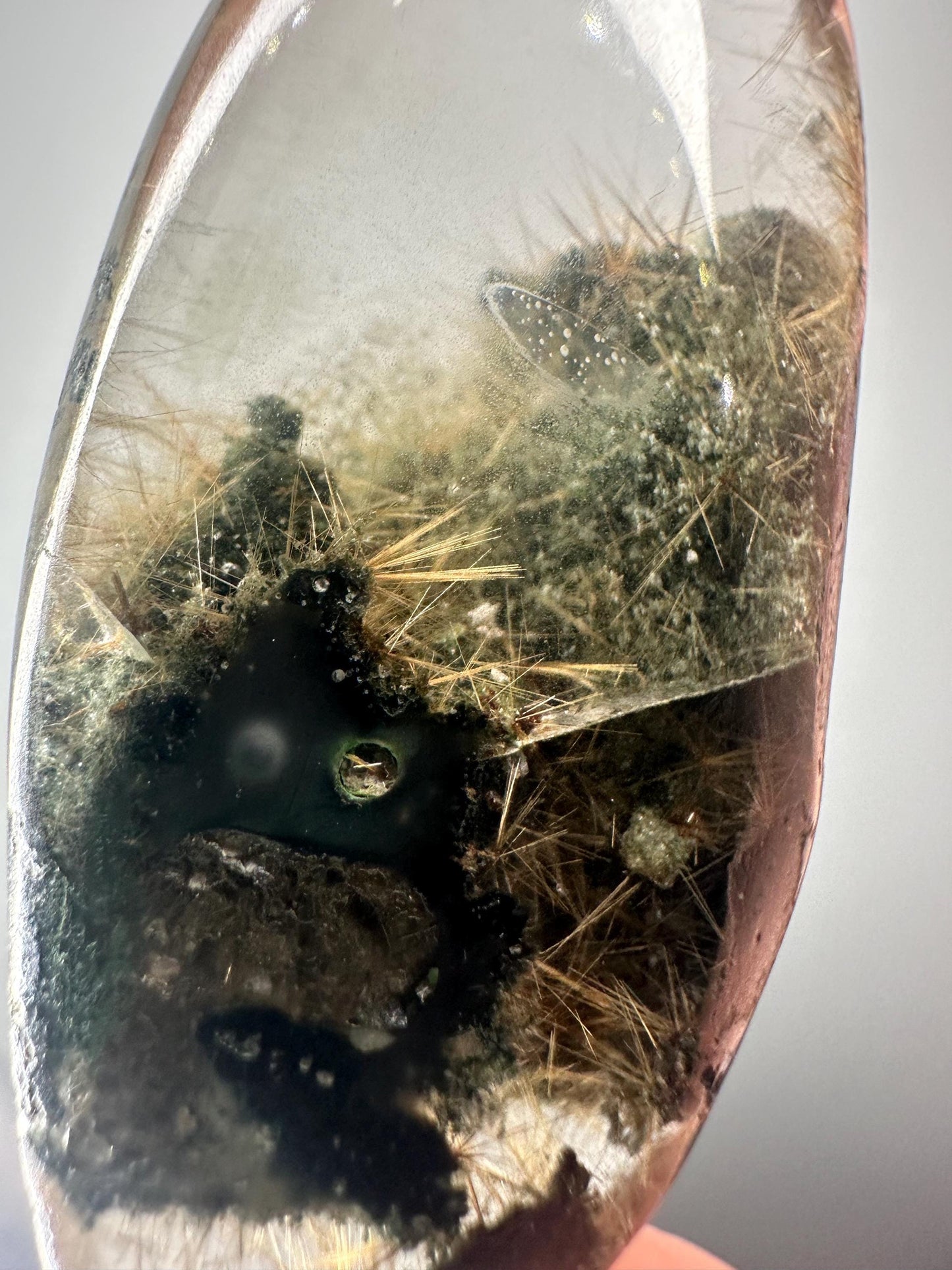 Himalayan Quartz Palmstone with Chlorite & Golden Rutile | High-Vibe Crystal for Clarity, Growth and Energy | Polished Stone