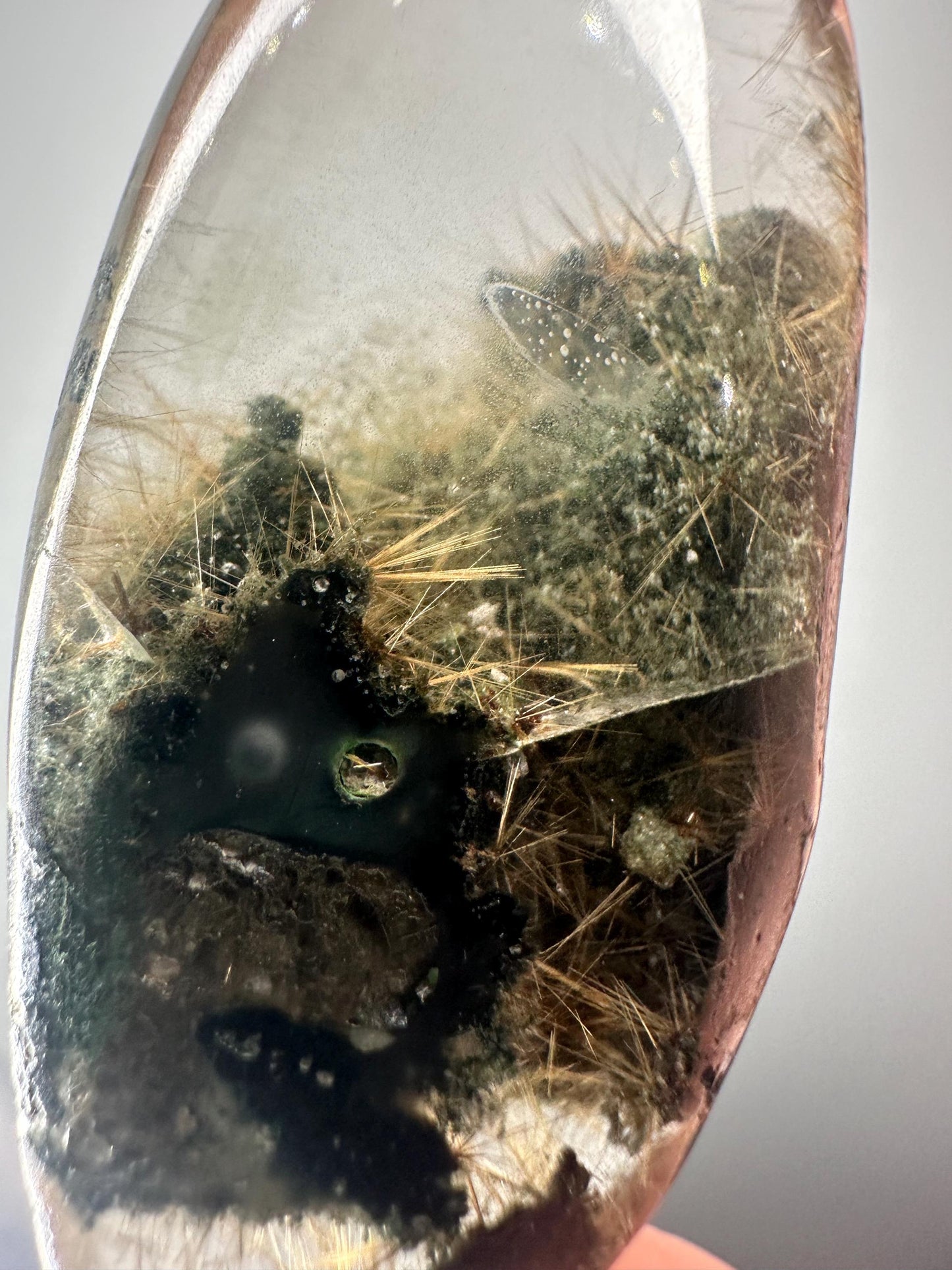 Himalayan Quartz Palmstone with Chlorite & Golden Rutile | High-Vibe Crystal for Clarity, Growth and Energy | Polished Stone