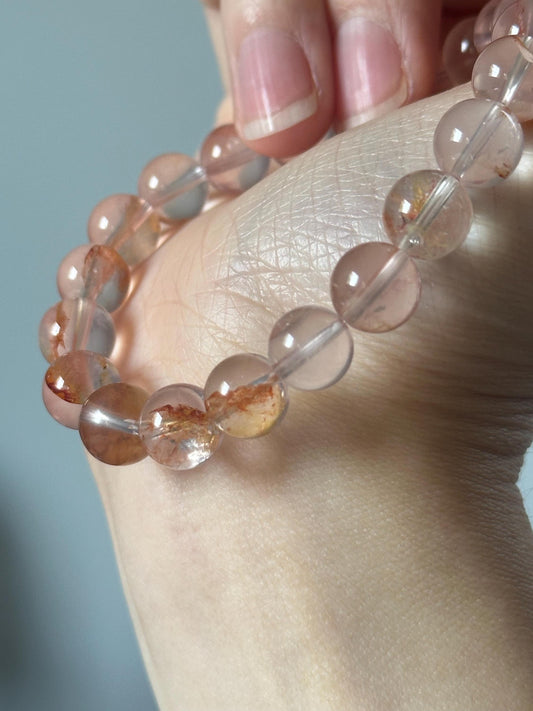 HQ Fire Quartz & Star Rose Quartz Bracelet –Natural Gemstone Jewelry, Polished Crystal Beads, Love and Energy Gift, Elegant Healing Bracelet