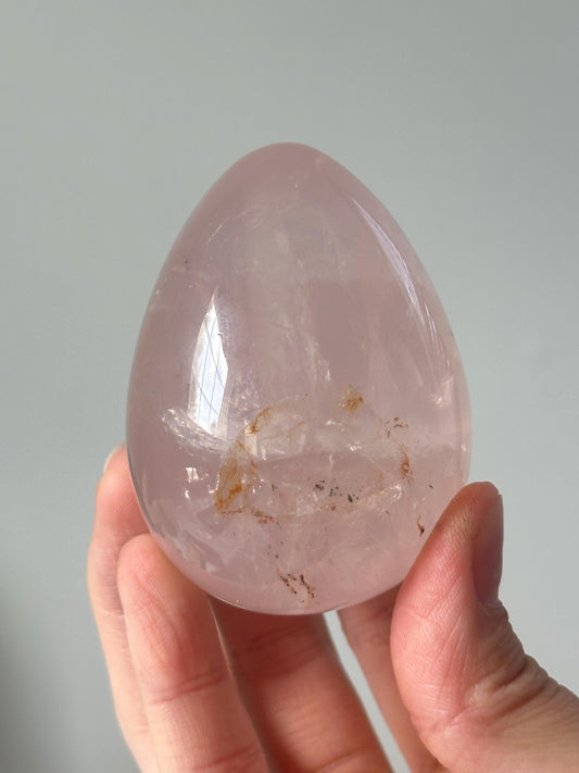Star Rose Quartz Egg with Pyrite & Golden Healer | Crystal for Love, Abundance and Energy | Polished Gemstone Display Piece