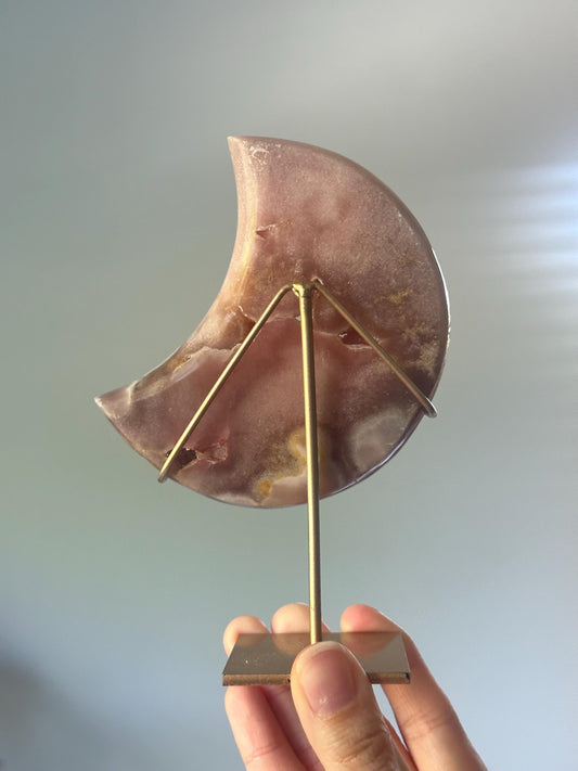 Pink Amethyst Moon on Stand | Natural Crystal Crescent Display | Soft Blush Amethyst Gemstone | Elegant Decorative Mineral for Home Décor