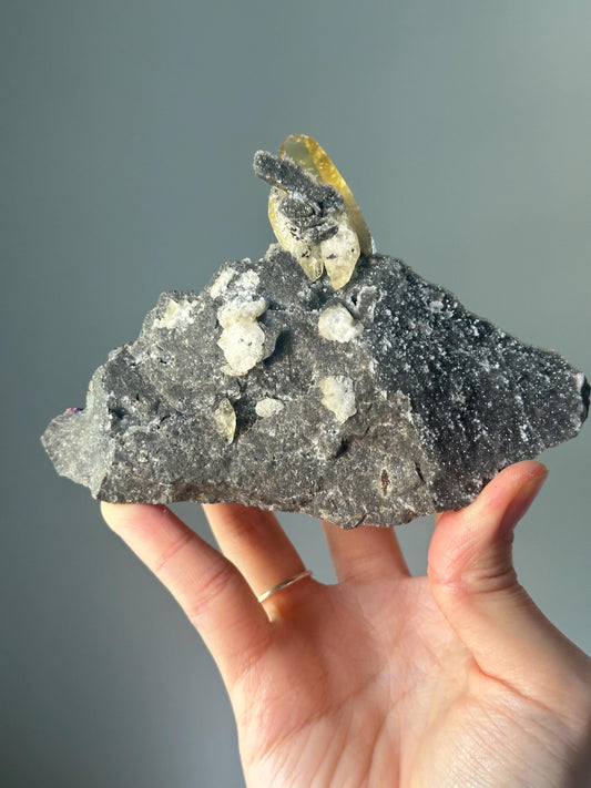 Golden Calcite with Chalcopyrite from Casteel Mine, Missouri | Collector Mineral Specimen with Metallic Flash & Golden Clarity