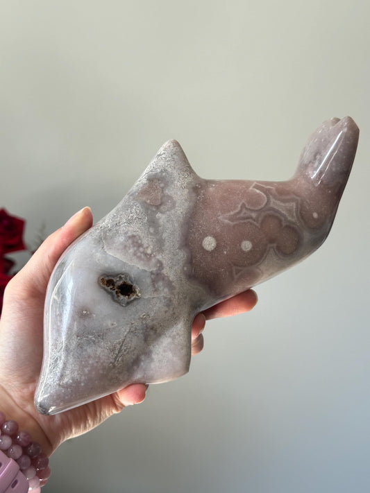 Pink Amethyst Dolphin Carving | Calming Crystal Animal for Joy, Peace & Flow | Polished Gemstone for Gift or Ocean-Inspired Decor