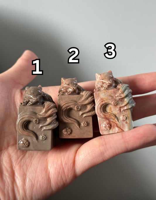 Mini Sleeping Fox on Column – YOU PICK! Carved Crystal Animal Sculpture, Gemstone Fox Figurine, Unique Decor, Collectible Crystal Display