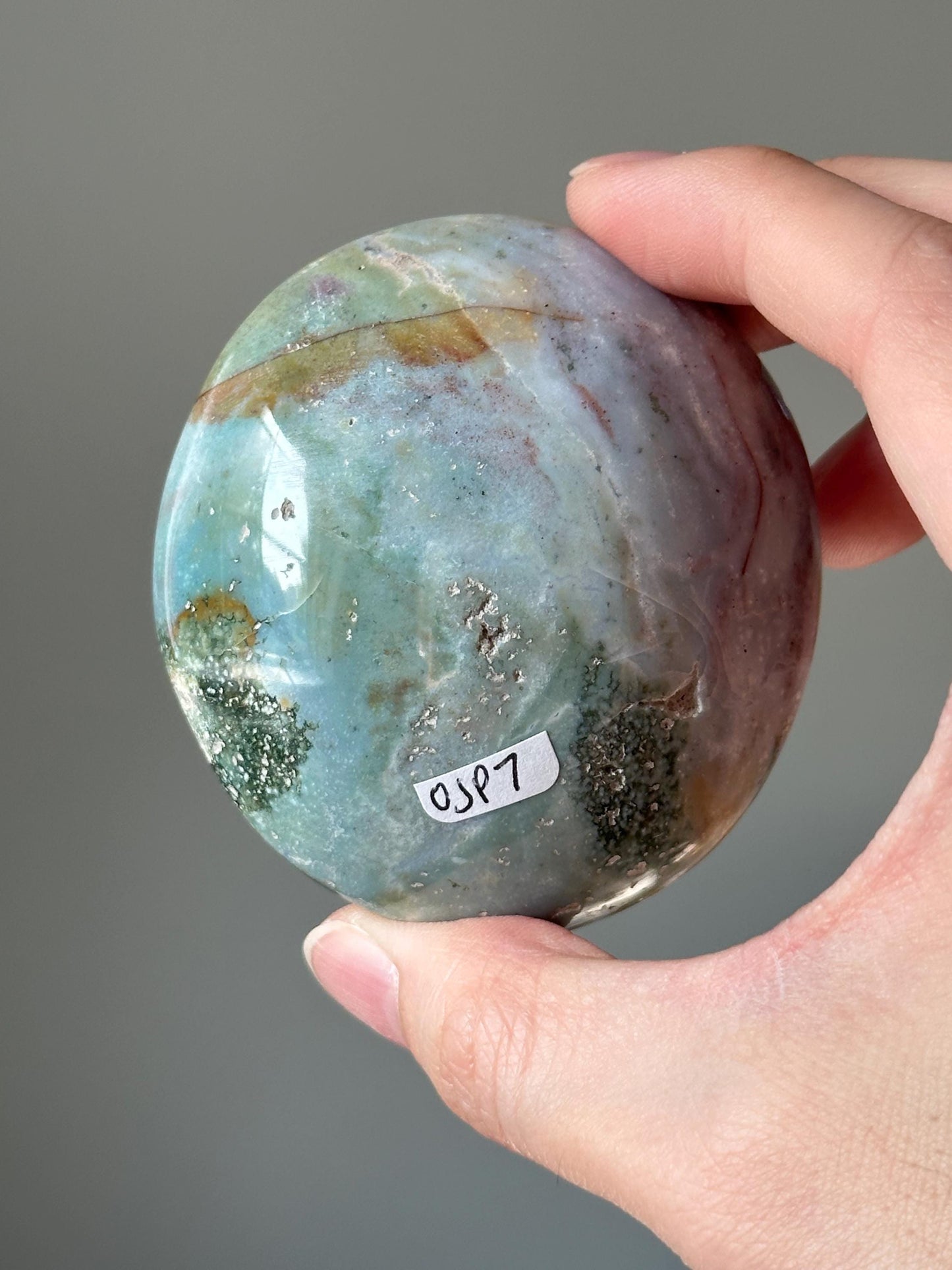 Sea Jasper Palmstone – Natural Crystal Pocket Stone, Polished Gemstone for Calming Energy, Meditation, and Unique Gift Idea