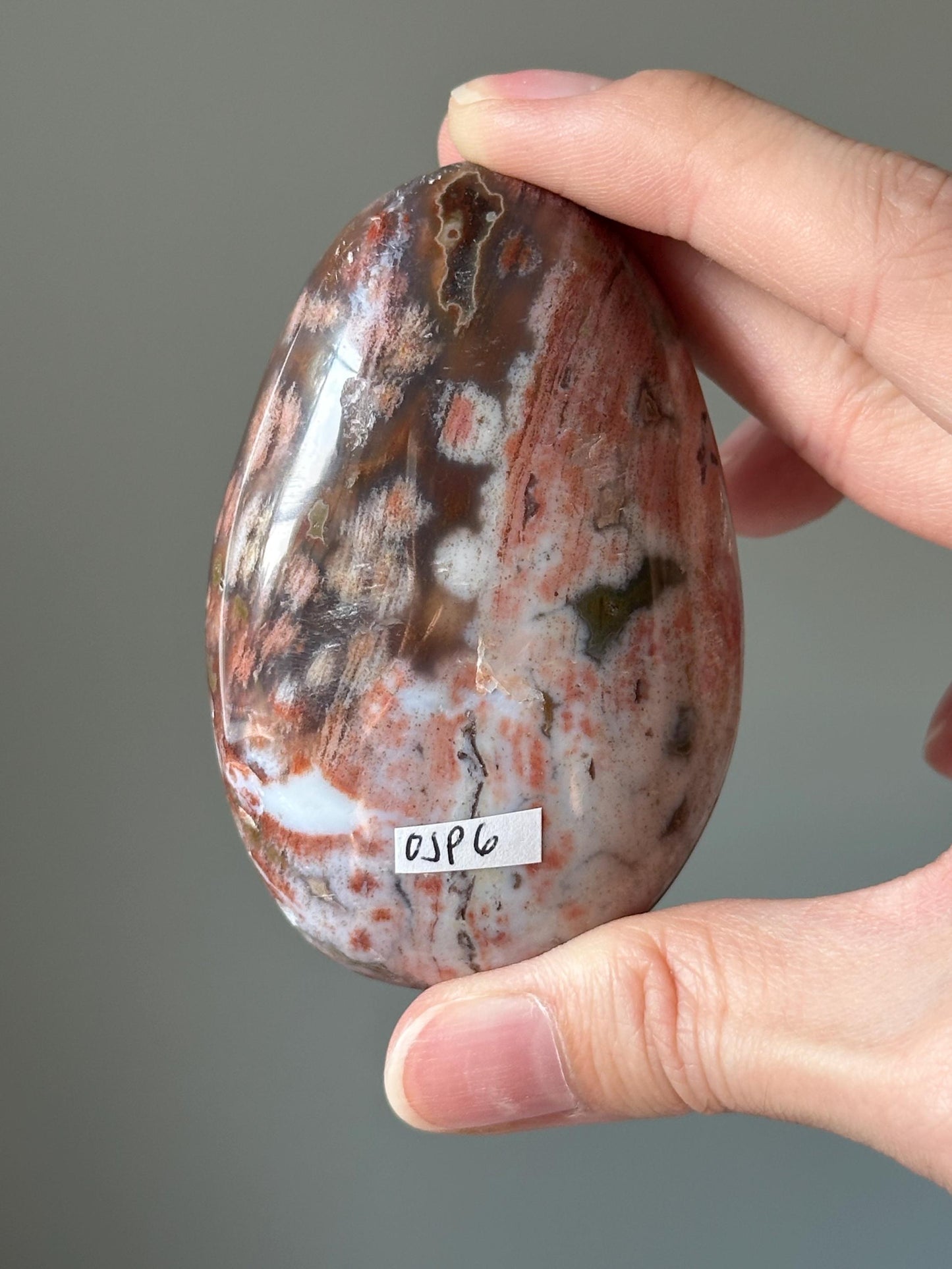Sea Jasper Palmstone – Natural Crystal Pocket Stone, Polished Gemstone for Calming Energy, Meditation, and Unique Gift Idea