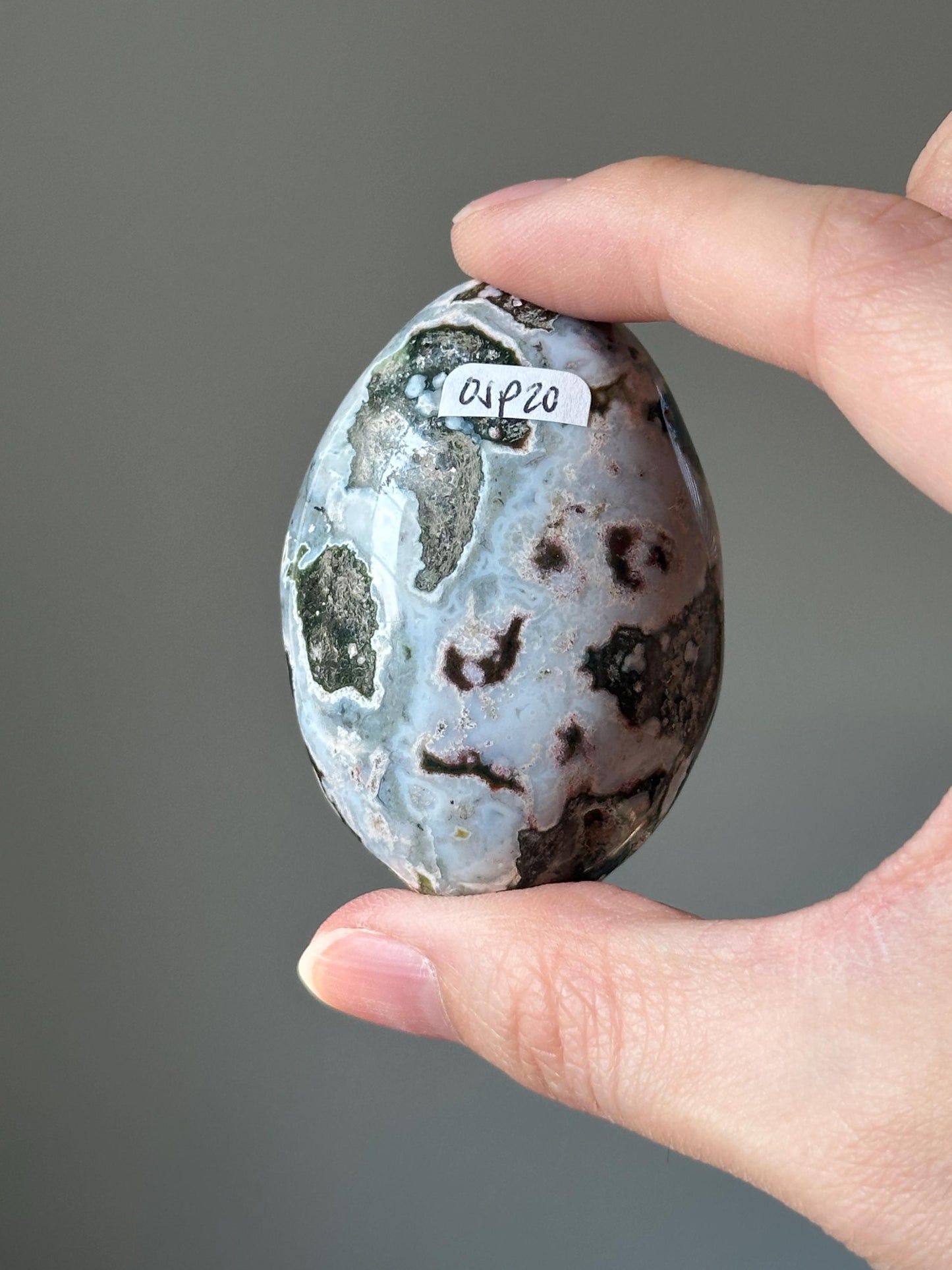 Sea Jasper Palmstone – Natural Crystal Pocket Stone, Polished Gemstone for Calming Energy, Meditation, and Unique Gift Idea