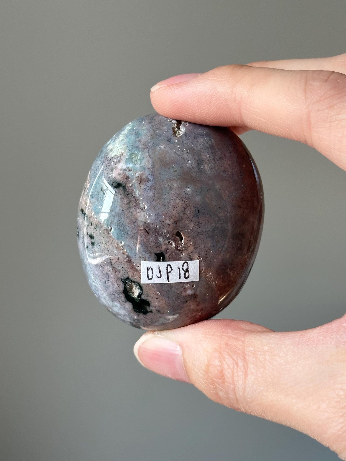 Sea Jasper Palmstone – Natural Crystal Pocket Stone, Polished Gemstone for Calming Energy, Meditation, and Unique Gift Idea