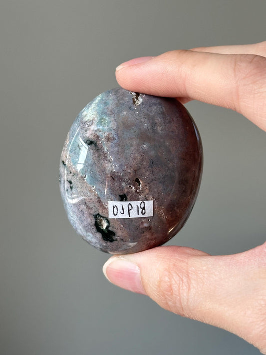 Sea Jasper Palmstone – Natural Crystal Pocket Stone, Polished Gemstone for Calming Energy, Meditation, and Unique Gift Idea