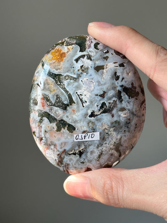 Sea Jasper Palmstone – Natural Crystal Pocket Stone, Polished Gemstone for Calming Energy, Meditation, and Unique Gift Idea
