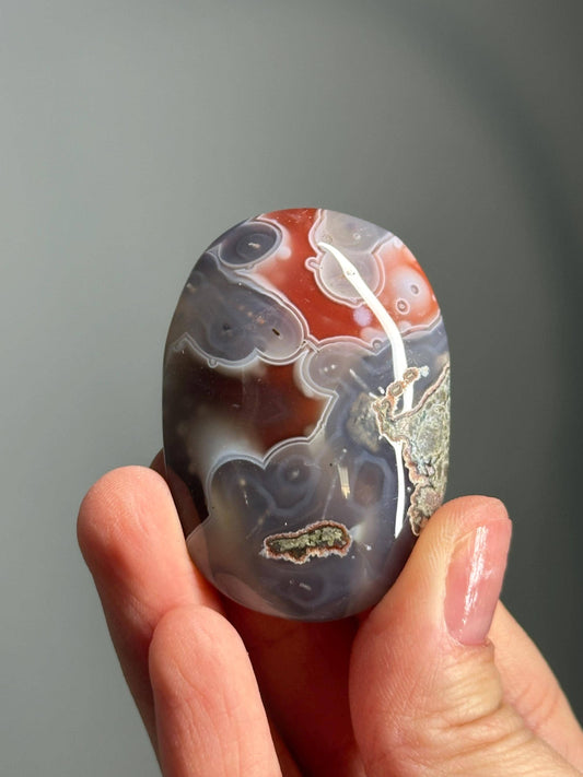 Orby Swazi Agate Palm Stone – Polished Natural Gemstone with Orb Patterns, Grounding Crystal for Energy Work, Unique Decor Piece