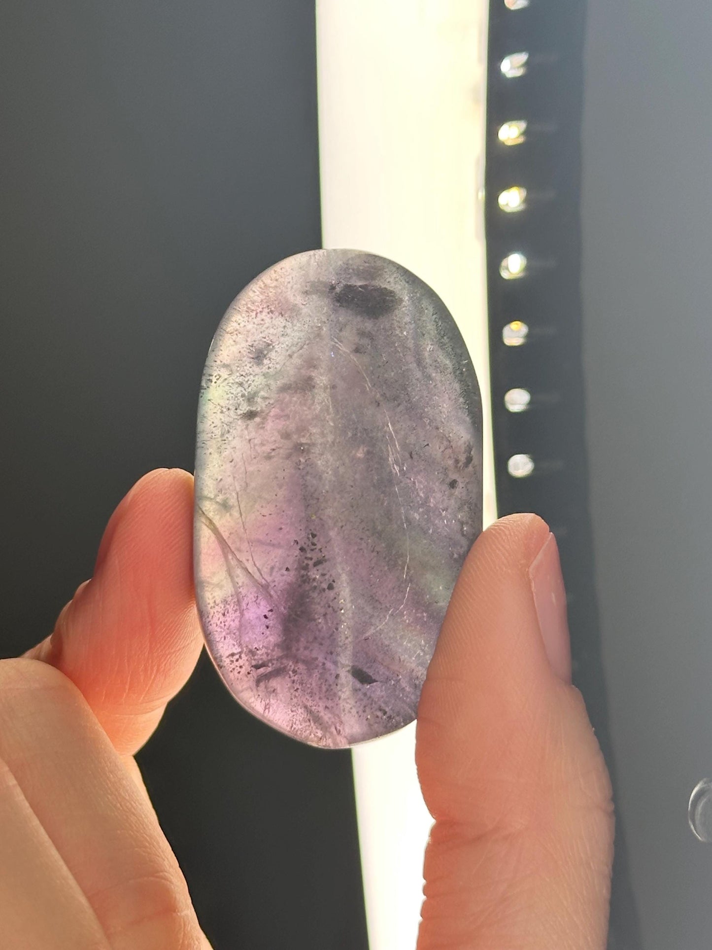 Fluorite with Pyrite Palmstone – Polished Crystal for Focus & Confidence, Natural Gemstone Combo, Energy Tool, Unique Decor Piece