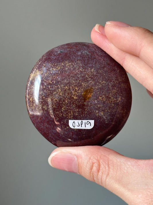 Ocean Jasper Palmstone – Natural Crystal Pocket Stone, Polished Gemstone for Calming Energy, Meditation, and Unique Gift Idea