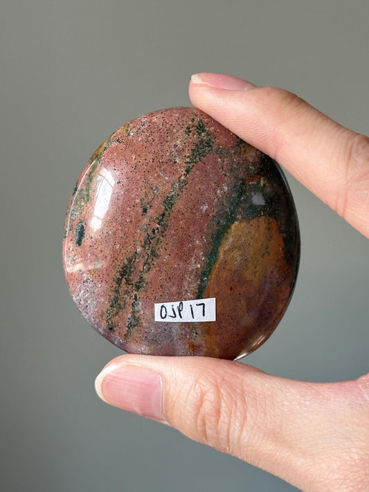 Sea Jasper Palmstone – Natural Crystal Pocket Stone, Polished Gemstone for Calming Energy, Meditation, and Unique Gift Idea