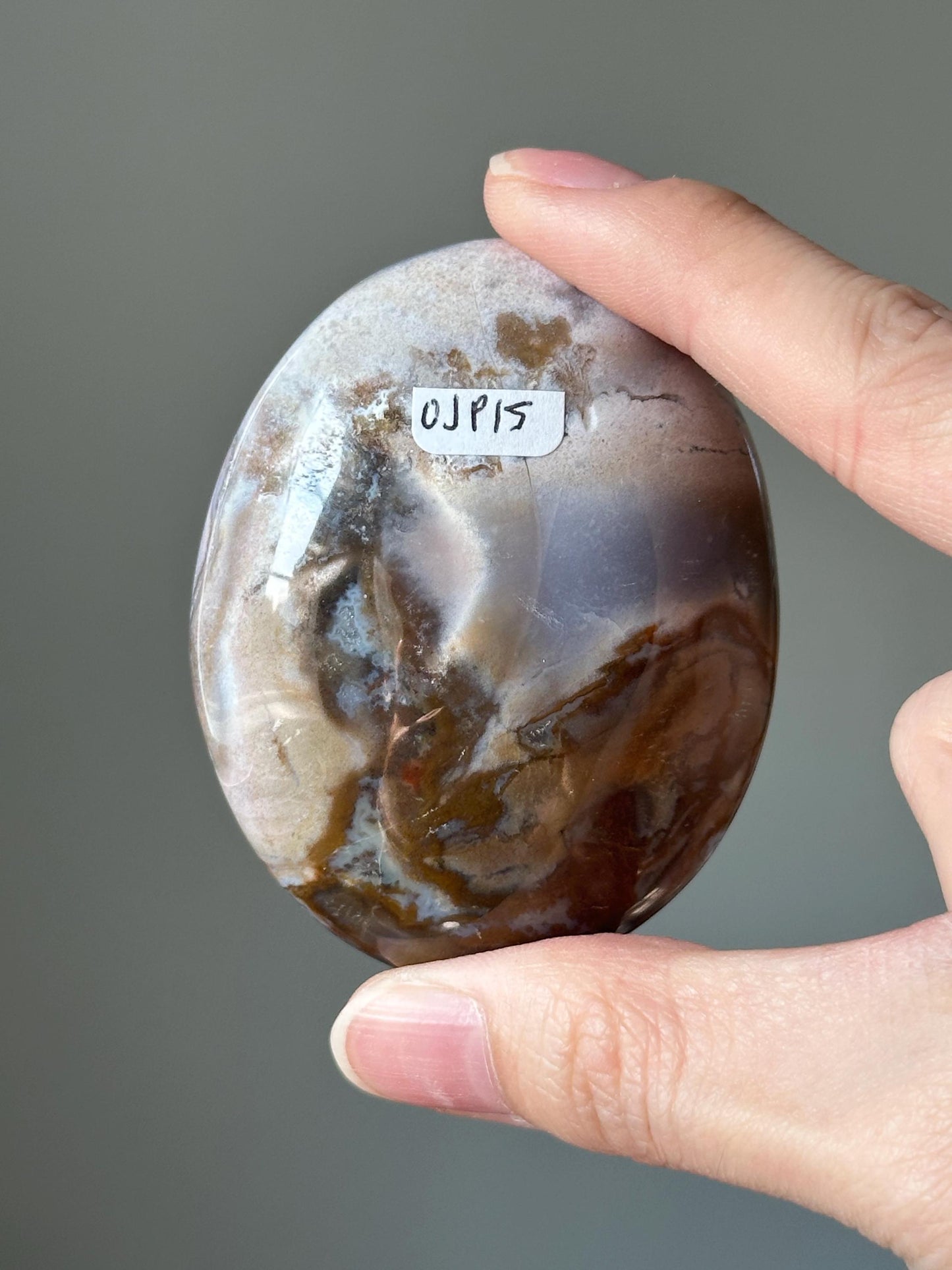 Sea Jasper Palmstone – Natural Crystal Pocket Stone, Polished Gemstone for Calming Energy, Meditation and Unique Gift Idea