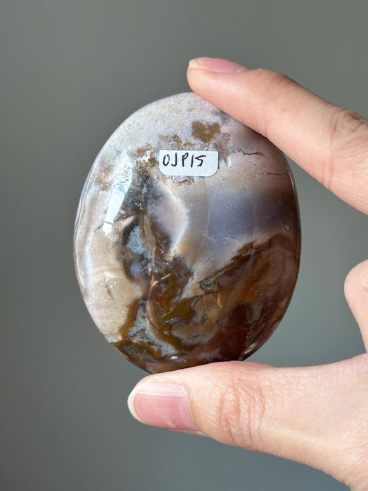 Sea Jasper Palmstone – Natural Crystal Pocket Stone, Polished Gemstone for Calming Energy, Meditation and Unique Gift Idea