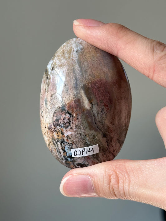 Sea Jasper Palmstone – Natural Crystal Pocket Stone, Polished Gemstone for Calming Energy, Meditation, and Unique Gift Idea