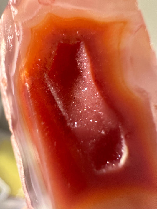 Carnelian Flower Agate Tower with Druzy – Polished Crystal Point, Natural Pink & Orange Gemstone, Energy Tool or Display Decor