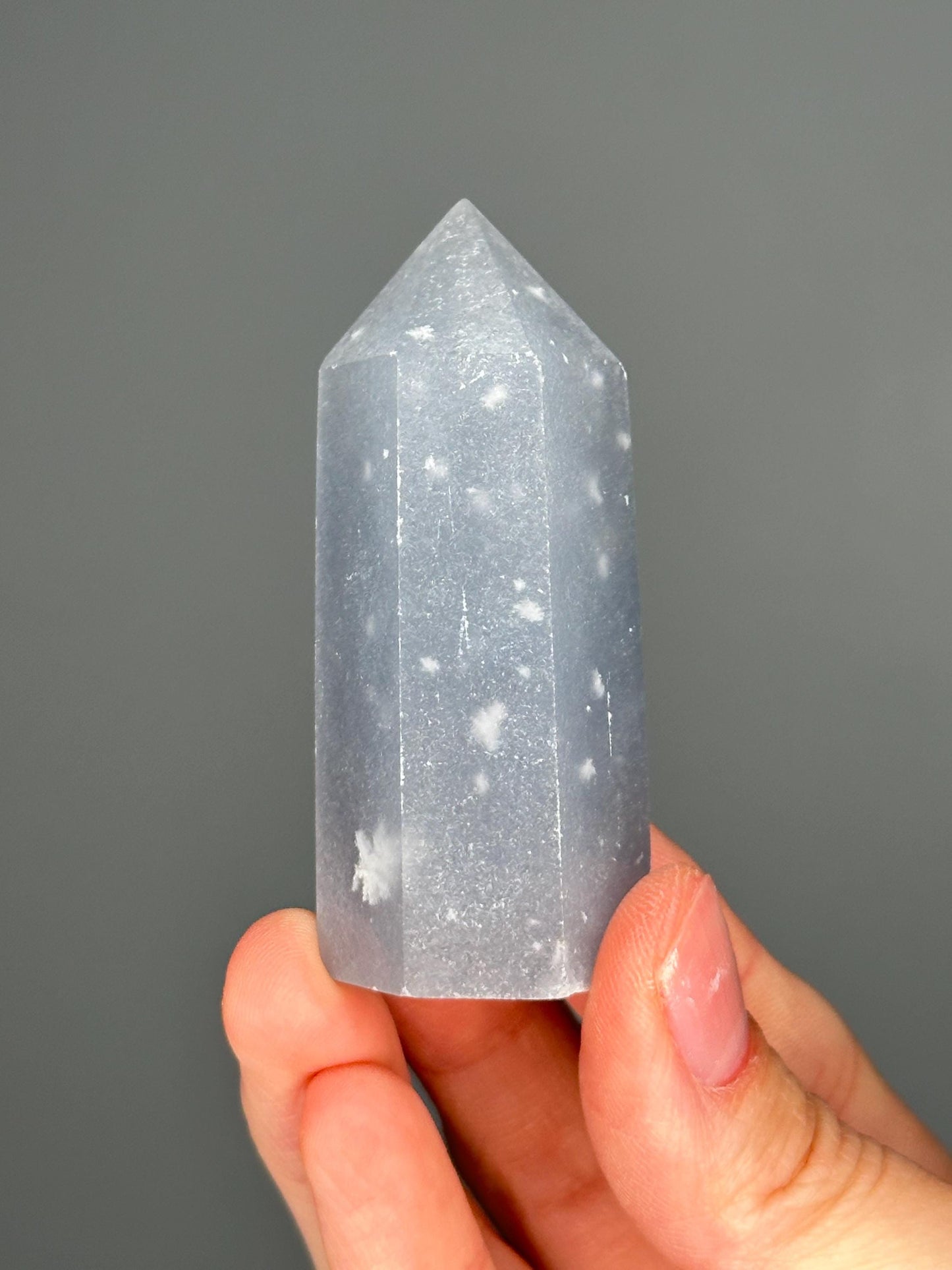 Snowflake Angelite Tower–YOU PICK! Polished Crystal Point, Natural Blue Gemstone with White Inclusions, Calming Energy Tool, Spiritual Decor