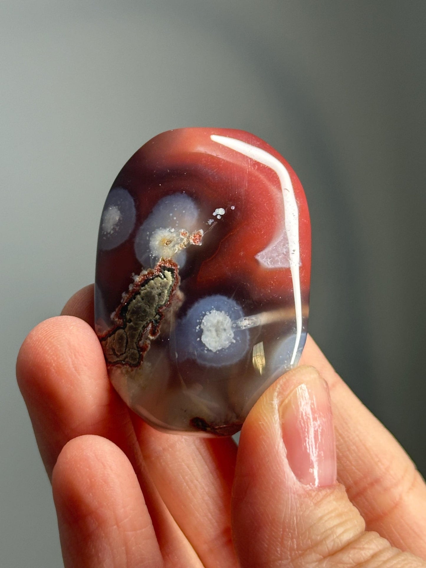 Orby Swazi Agate Palm Stone – Polished Natural Gemstone with Orb Patterns, Grounding Crystal for Energy Work, Unique Decor Piece