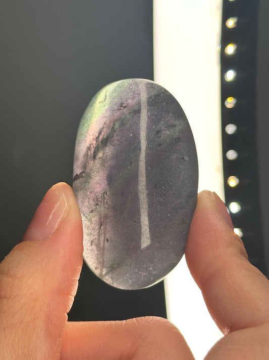 Fluorite with Pyrite Palmstone – Polished Crystal for Focus & Confidence, Natural Gemstone Combo, Energy Tool, Unique Decor Piece