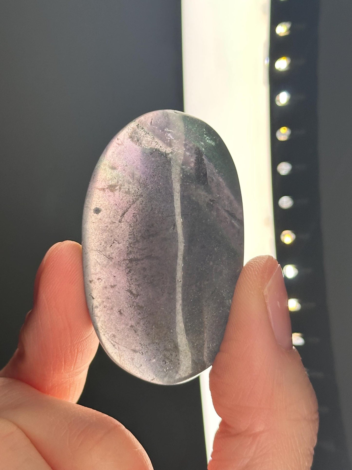 Fluorite with Pyrite Palmstone – Polished Crystal for Focus & Confidence, Natural Gemstone Combo, Energy Tool, Unique Decor Piece