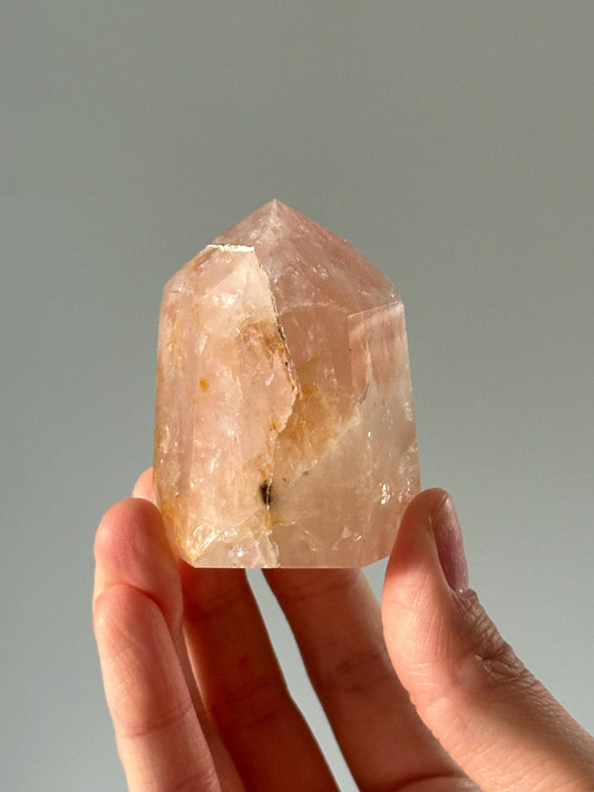 Rose Quartz & Golden Healer Tower – Polished Crystal Point, Natural Pink and Yellow Gemstone for Love, Clarity, and Energy Decor