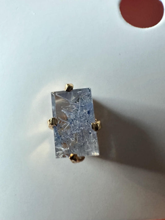 Blue Dumortierite in Quartz Earrings – Gold-Plated Natural Crystal Jewelry, Elegant Blue Inclusion Gemstones, Unique Statement Earrings