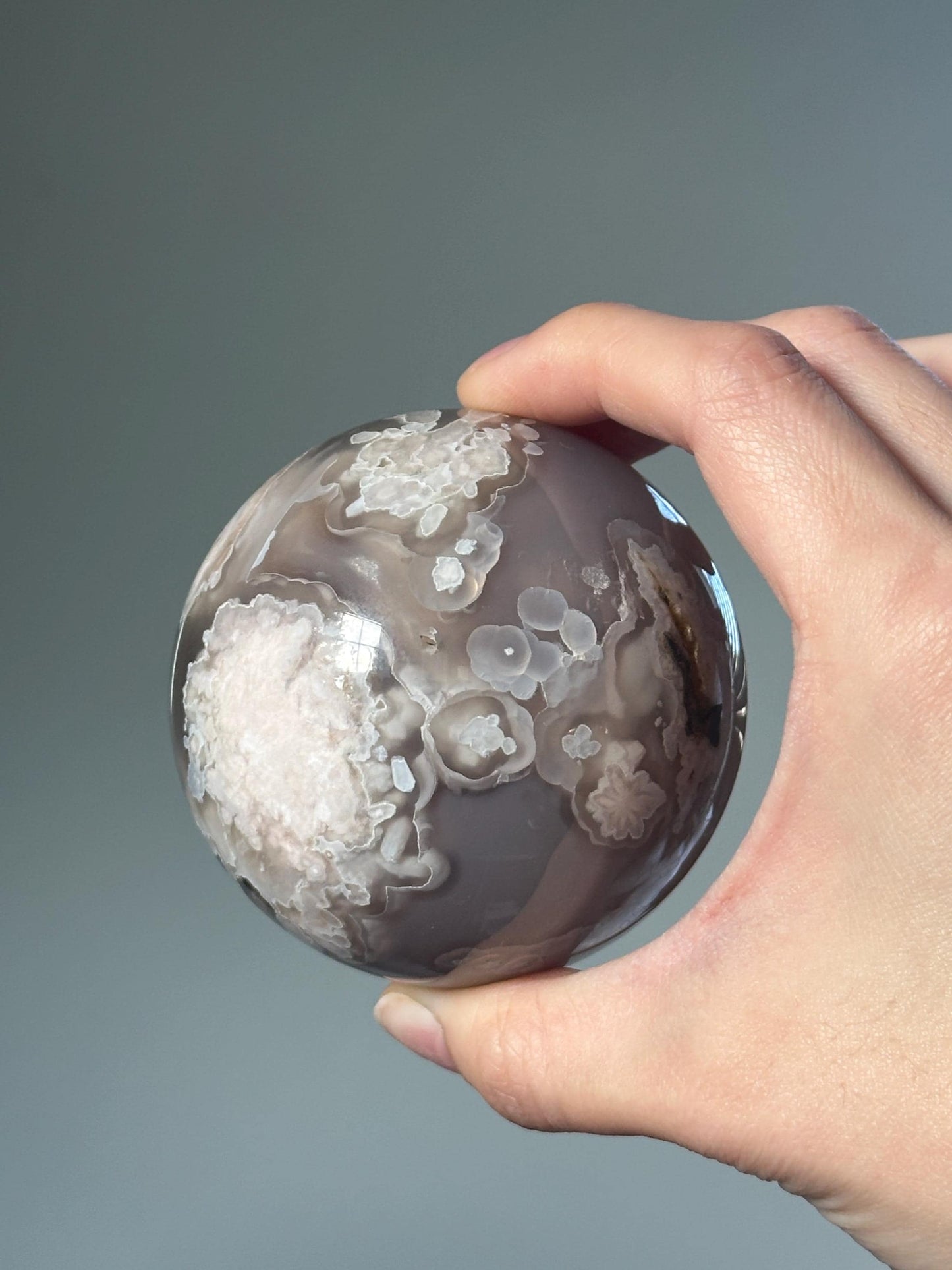 Black Flower Agate Sphere | Polished Crystal Ball | Natural Floral Patterns in Black Agate | Promotes Grounding