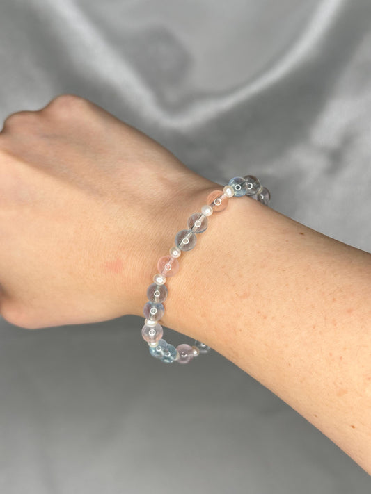 Morganite & Aquamarine Bracelet with Pearls, Mixed Beryl Crystal Jewelry for Love, Calm, and Soft Feminine Energy